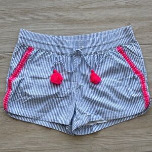 Vineyard Vines Seersucker Blue and Pink Pom Pom Women's Striped Shorts